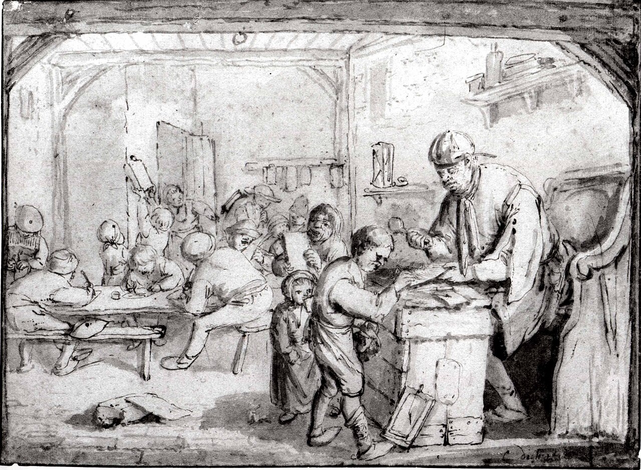 A black-and-white sketch of a teacher 