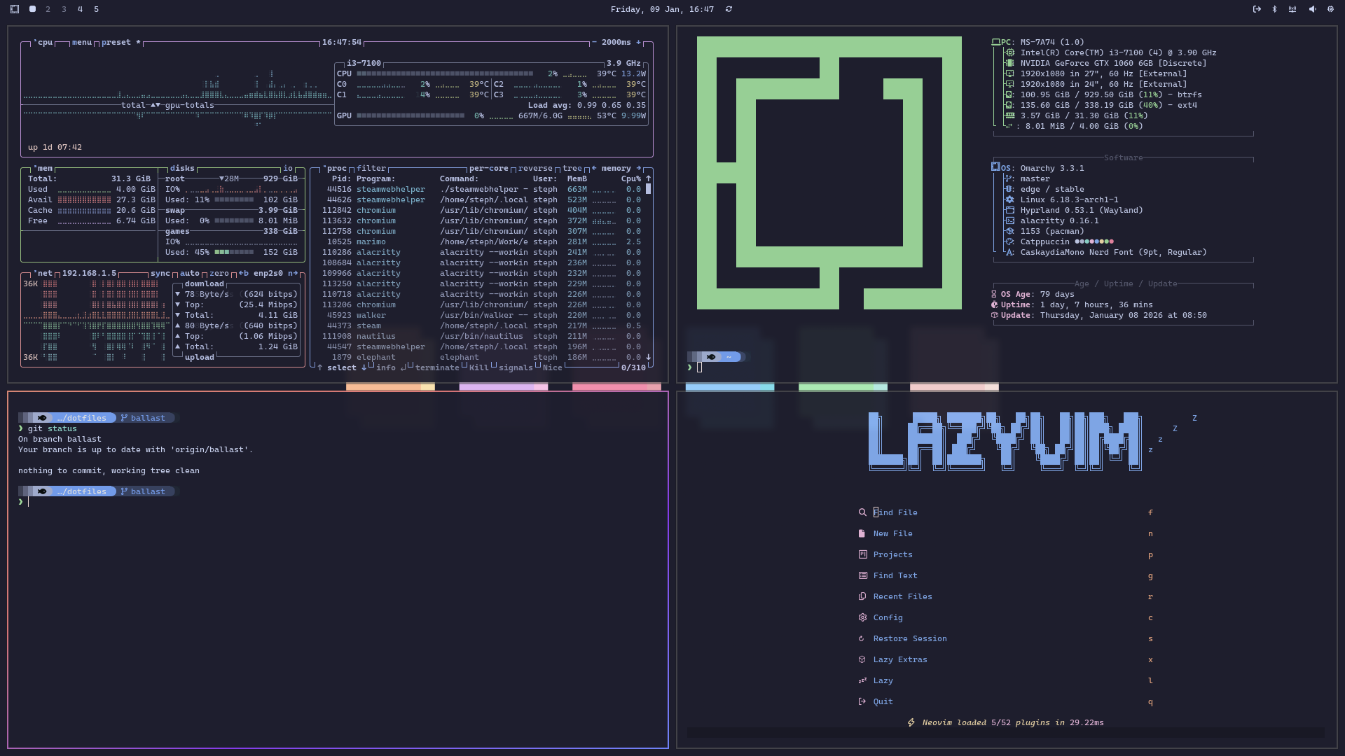 A screenshot of an Omarchy desktop, Catpuccin theme.